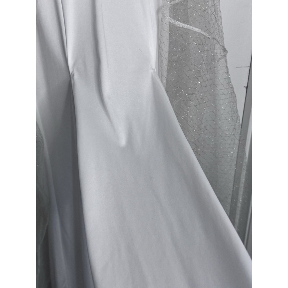White S Metallic Grid Sparkle Deep V Neck Maxi Gown Fairy Wedding 1920s Art Deco - Picture 5 of 13